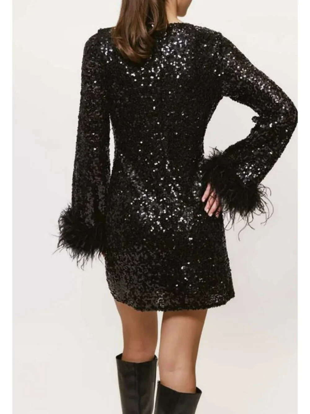Anthropologie Hutch Sequin Feather Cuff Shift Mini Dress Medium New - Picture 3 of 7